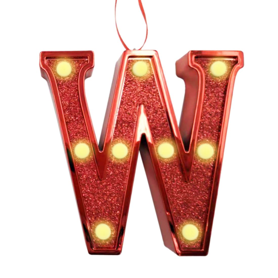 Ganz Light Up Initial Red Glitter Ornament - W
