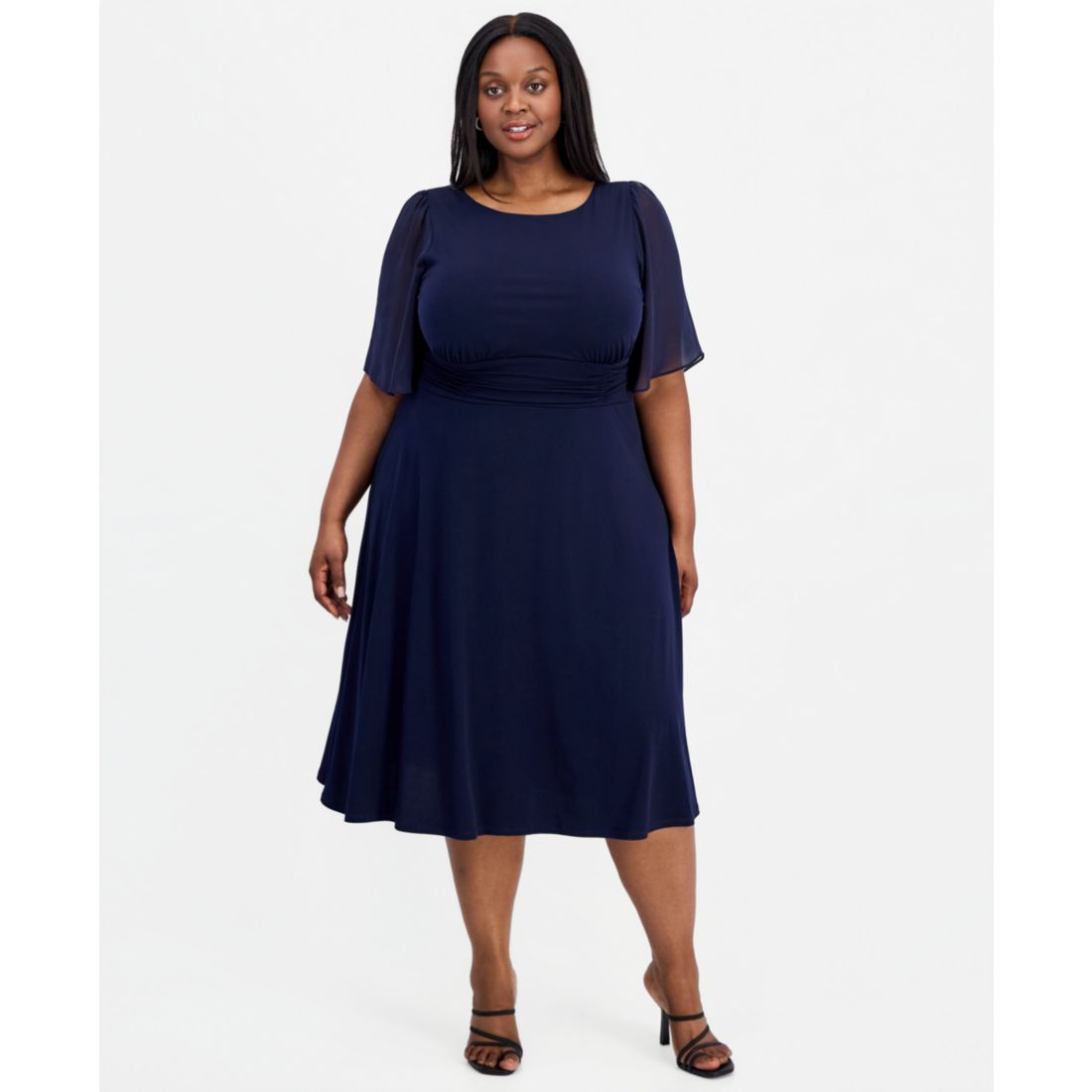 Connected Plus Size Round-Neck Chiffon-Sleeve Dress