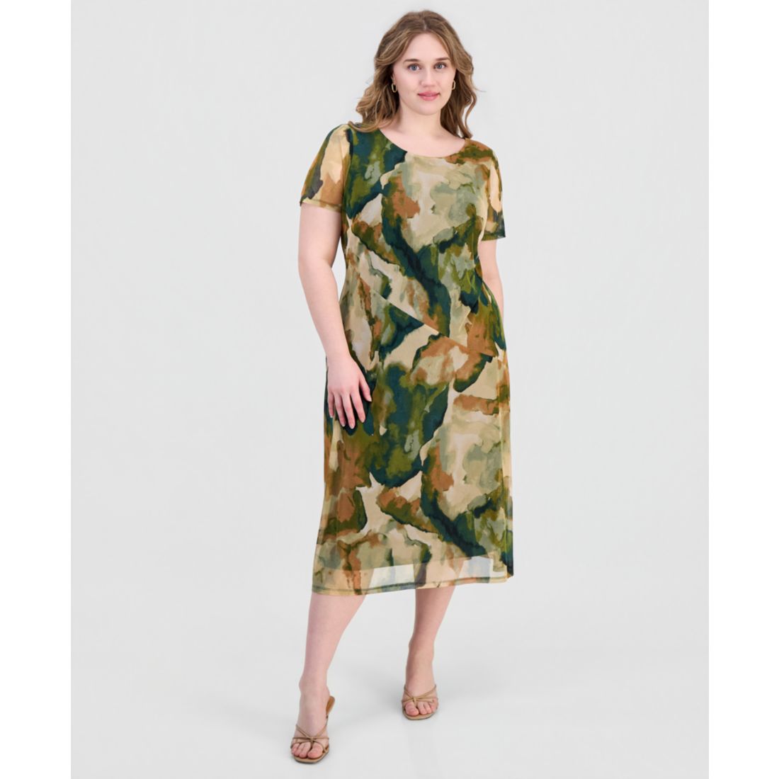 Connected Plus Size Printed Mesh Midi Dress