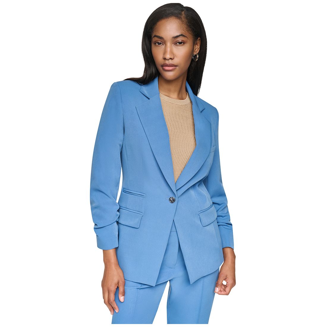 DKNY Women's One-Button Ruched-Sleeve Blazer