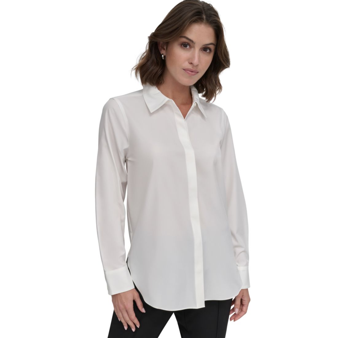 DKNY Petite Button-Front Blouse