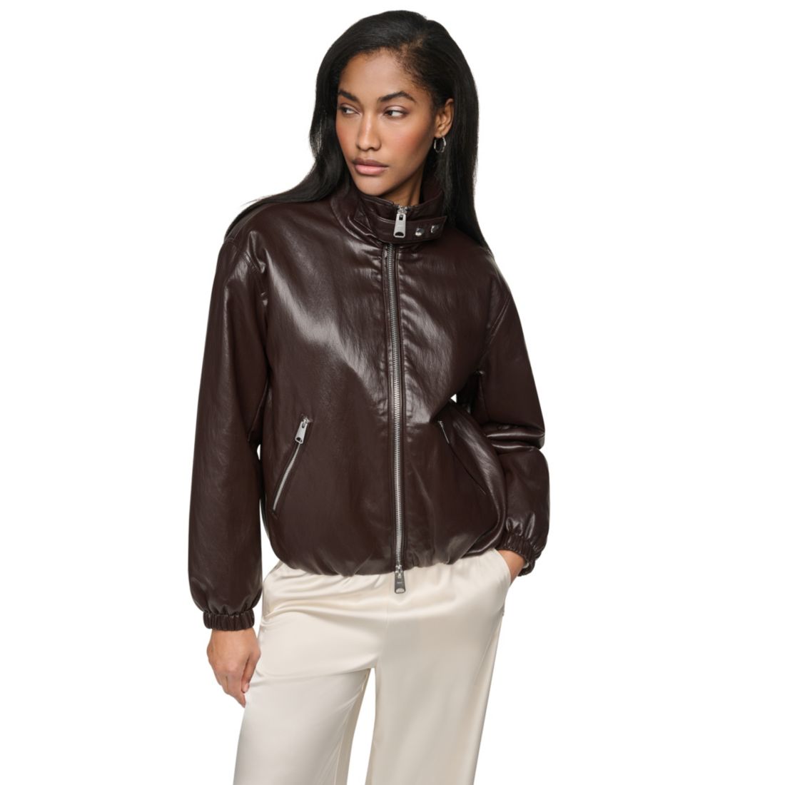 DKNY Women's Bubble Hem Moto Jacket
