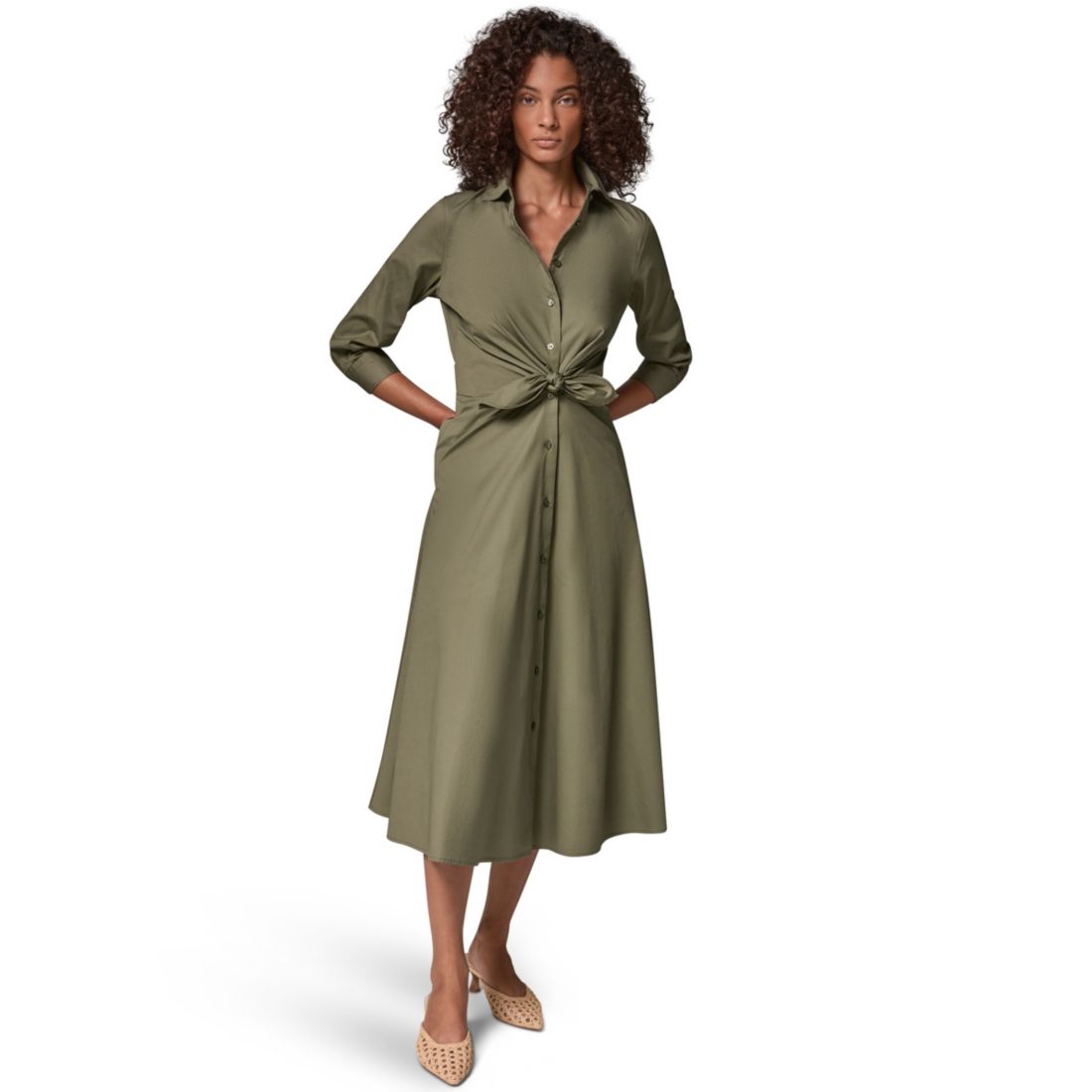 Donna Karan Weekend Women's Poplin Collared 3/4-Sleeve Shirt Dress