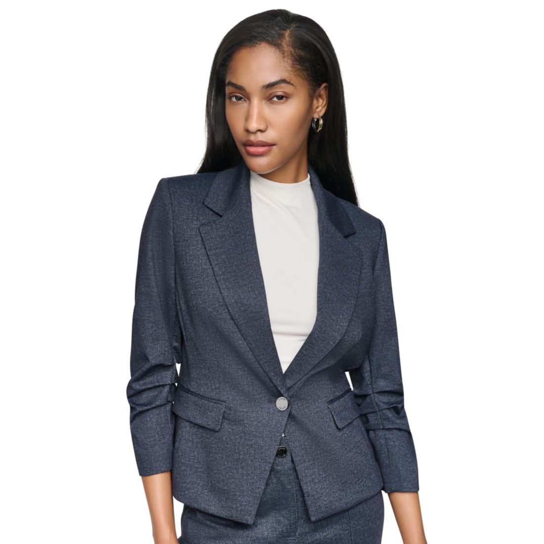 DKNY Women's Ponte One-Button Ruched-Sleeve Jacket