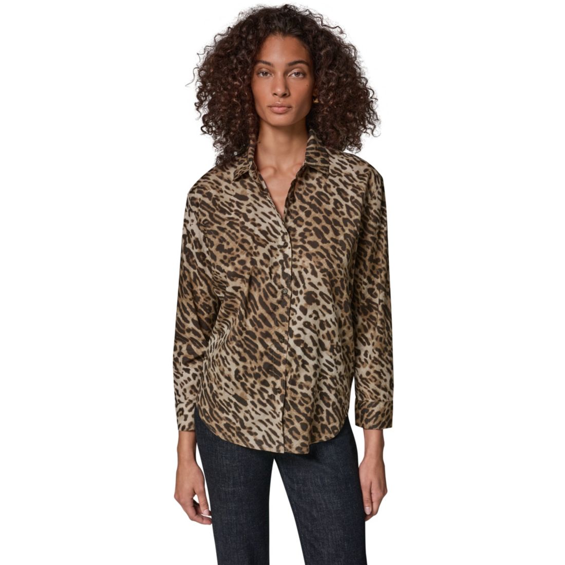Donna Karan Weekend Women's Leopard-Print Collared Voile Long-Sleeve Blouse