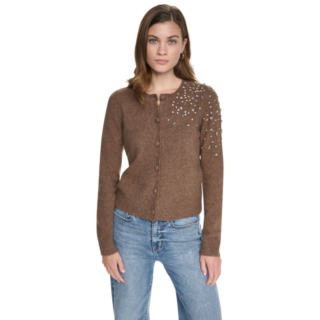 Dkny Jeans Petite Button-Front Jersey Knit Sweater