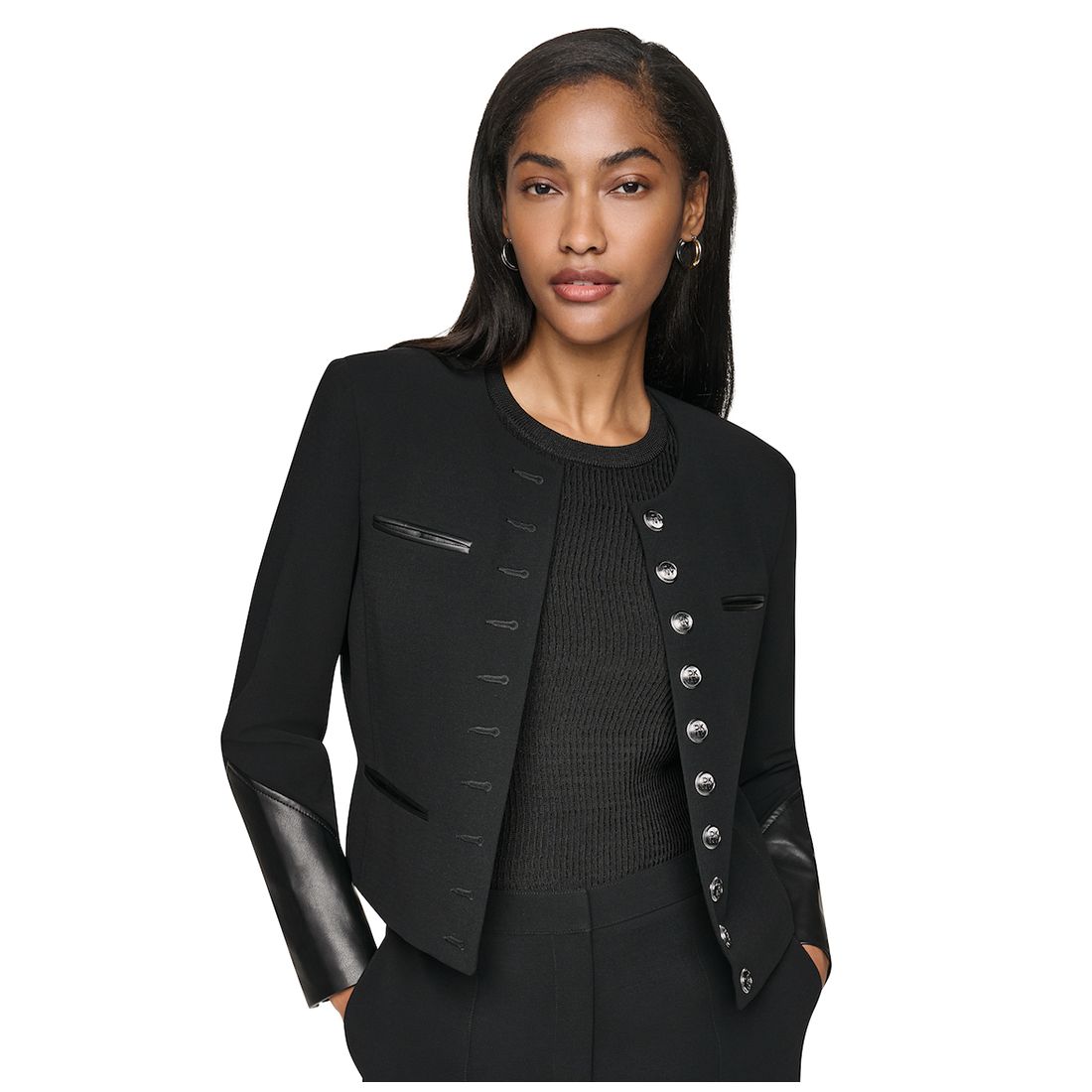 Dkny Women's Cropped Collarless Button-Front Jacket