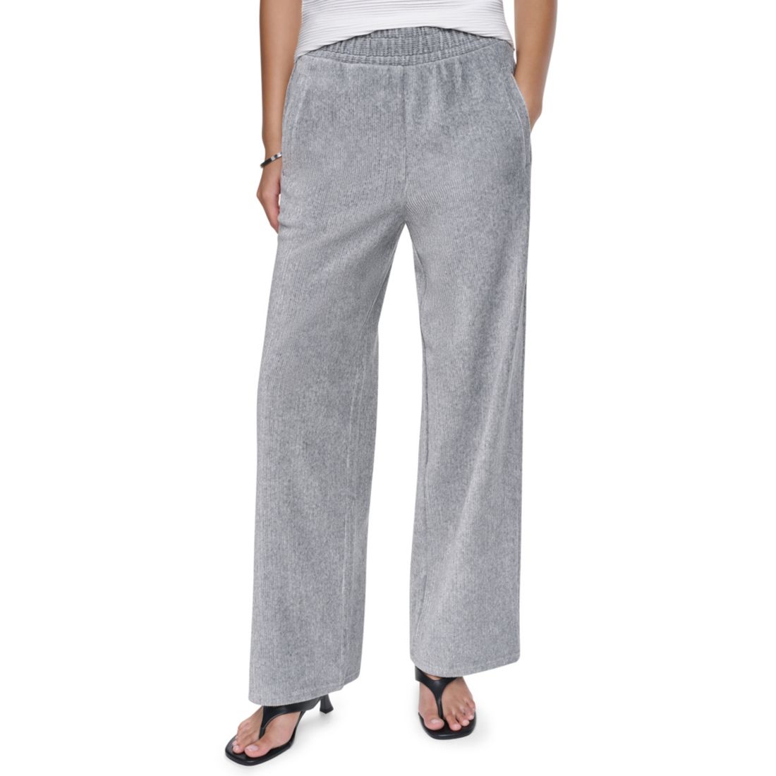 DKNY Women's Wide-Leg Velvet Pull-On Pants