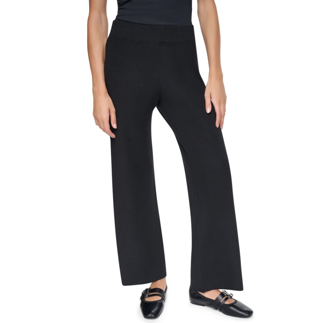 DKNY Women's Logo Stripe Wide-Leg Pull-On Sweater Pant