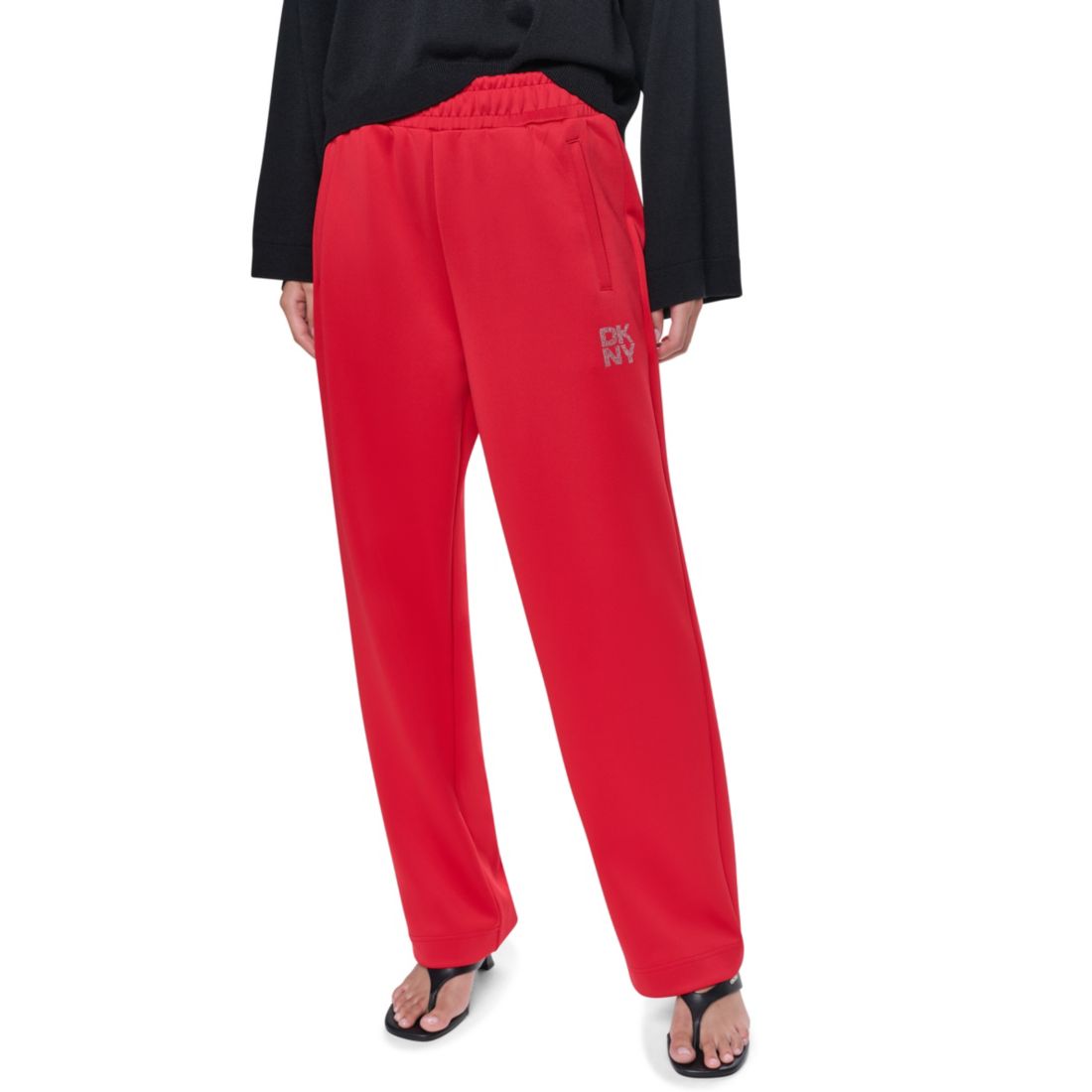 DKNY Women's Stack Logo Tapered Pull-On Knit Pant