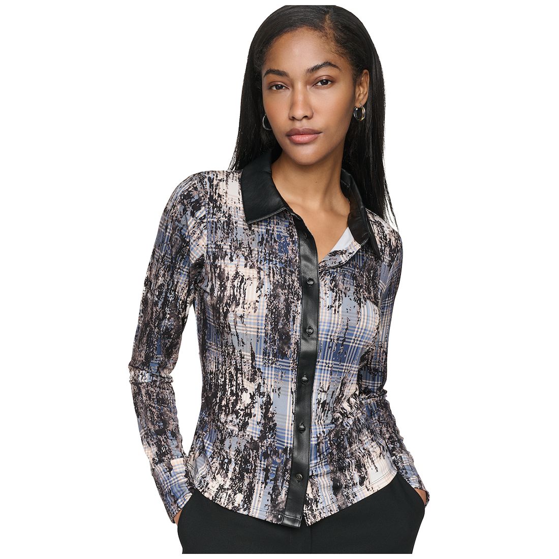 DKNY Women's Collared Button-Up Long-Sleeve Shirt