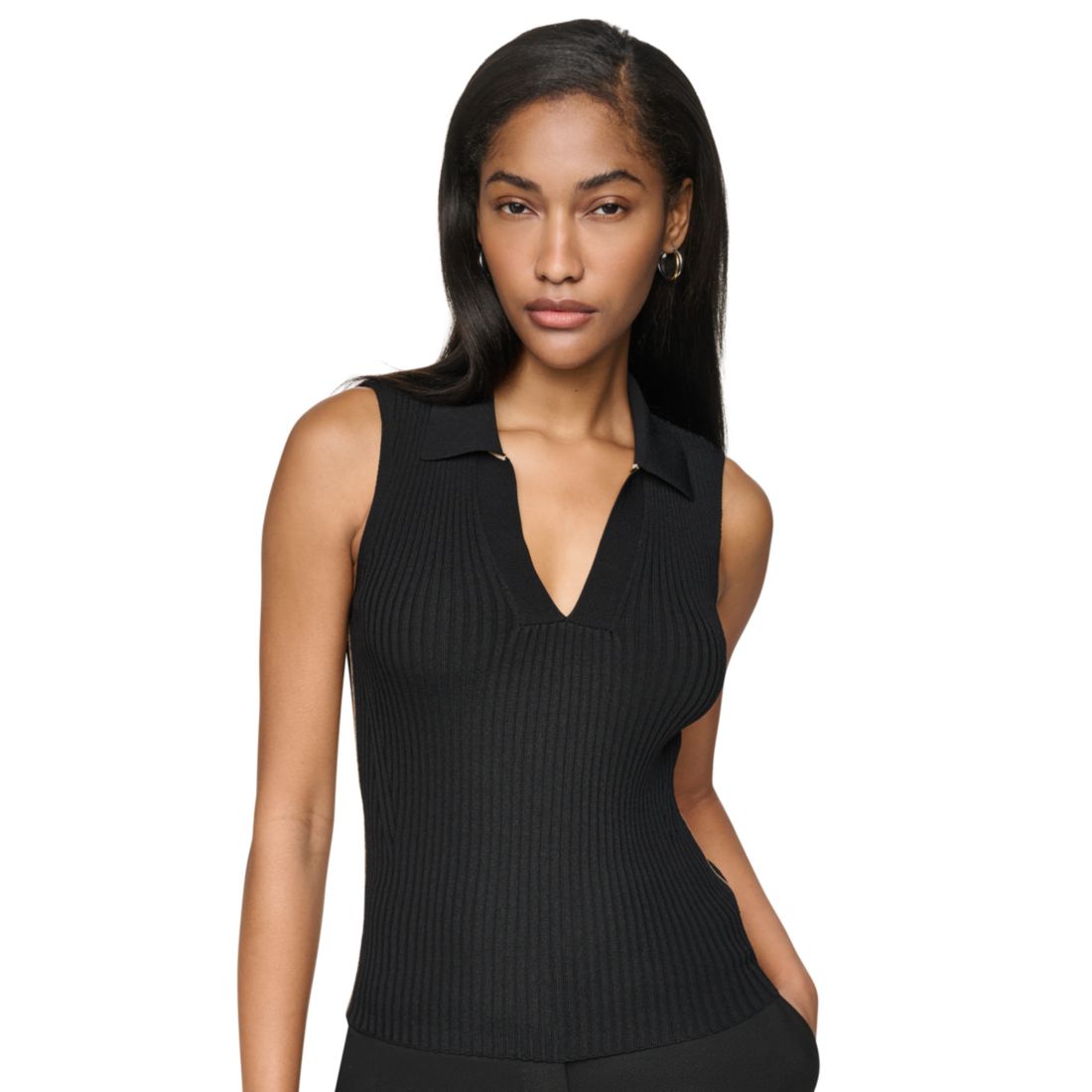 DKNY Women's Collared V-Neck Sleeveless Sweater