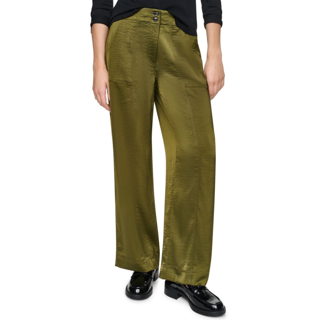 Dkny Women's Wide-Leg Double-Button Front Glazed Pants