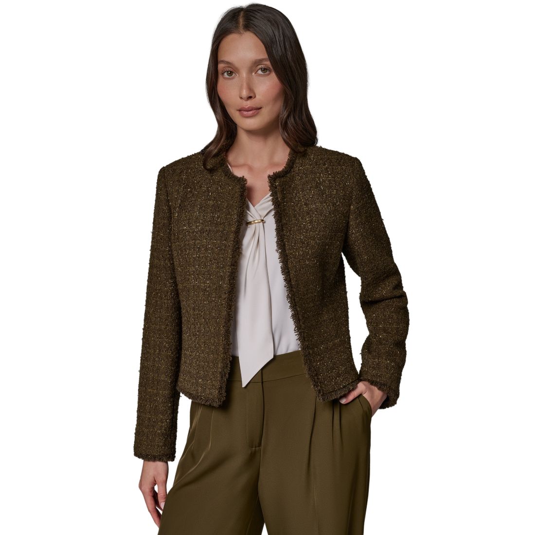 Donna Karan New York Women's Open-Front Fring Jacket