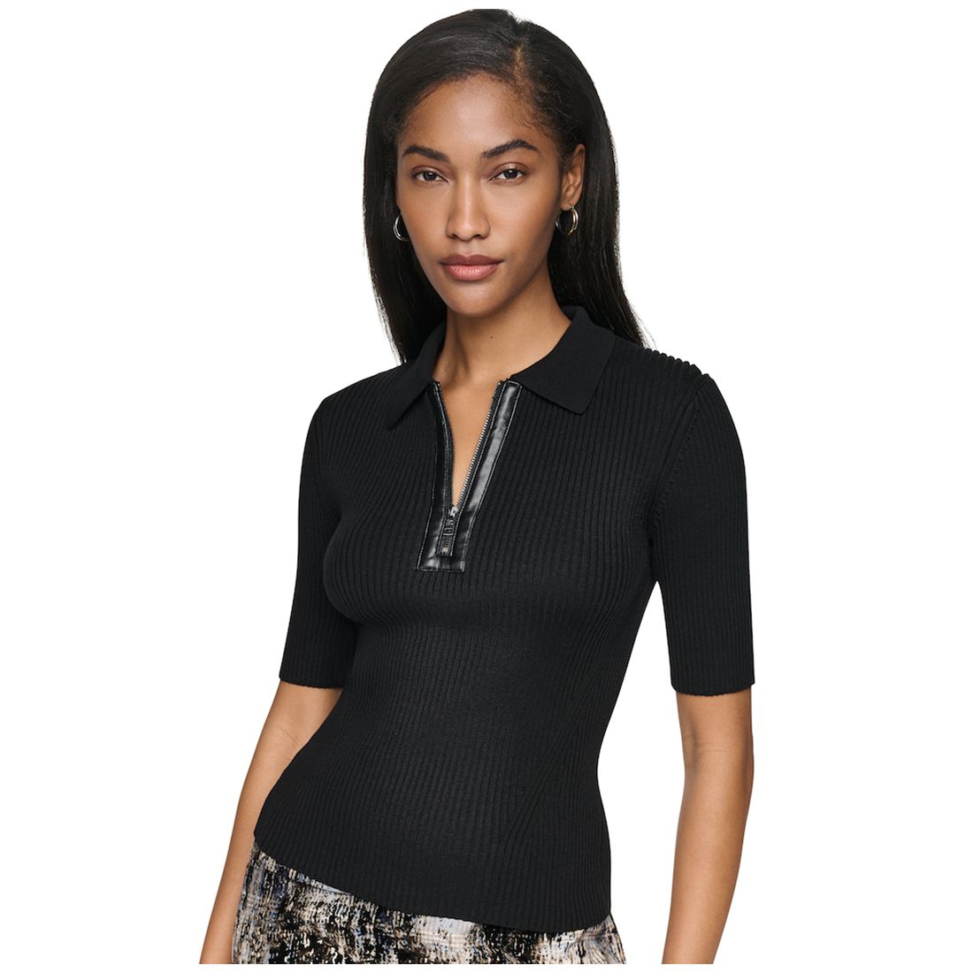 Dkny Women's Collared Quarter-Zip Short-Sleeve Sweater