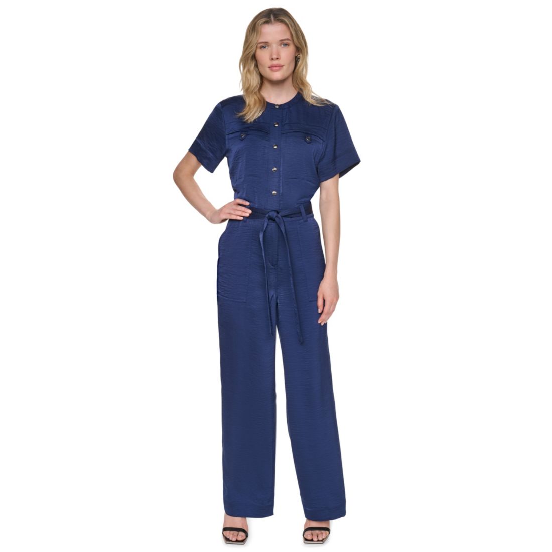Dkny Women's Collared Short-Sleeve Button-Front Jumpsuit