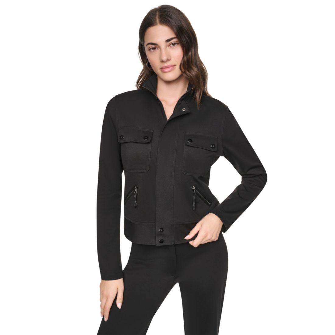 Dkny Women's Soho Ponte Tech Zip-Front Jacket