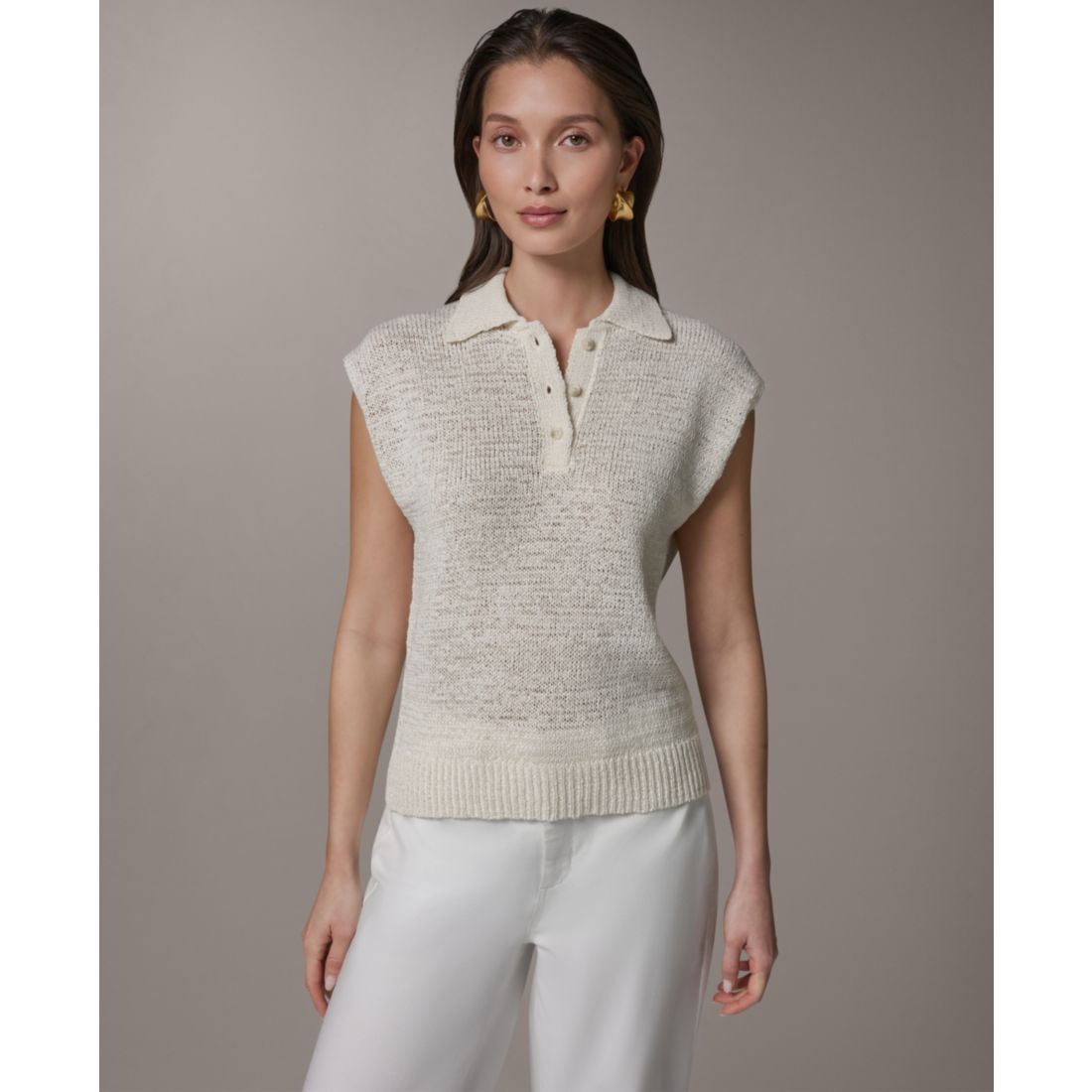 Donna Karan Weekend Women's Sleeveless Polyester Polo Sweater