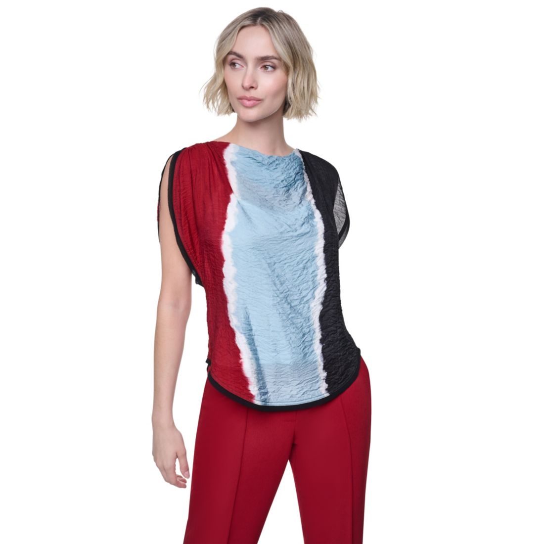 Dkny Petite Printed Voile Flutter Short-Sleeve Blouse