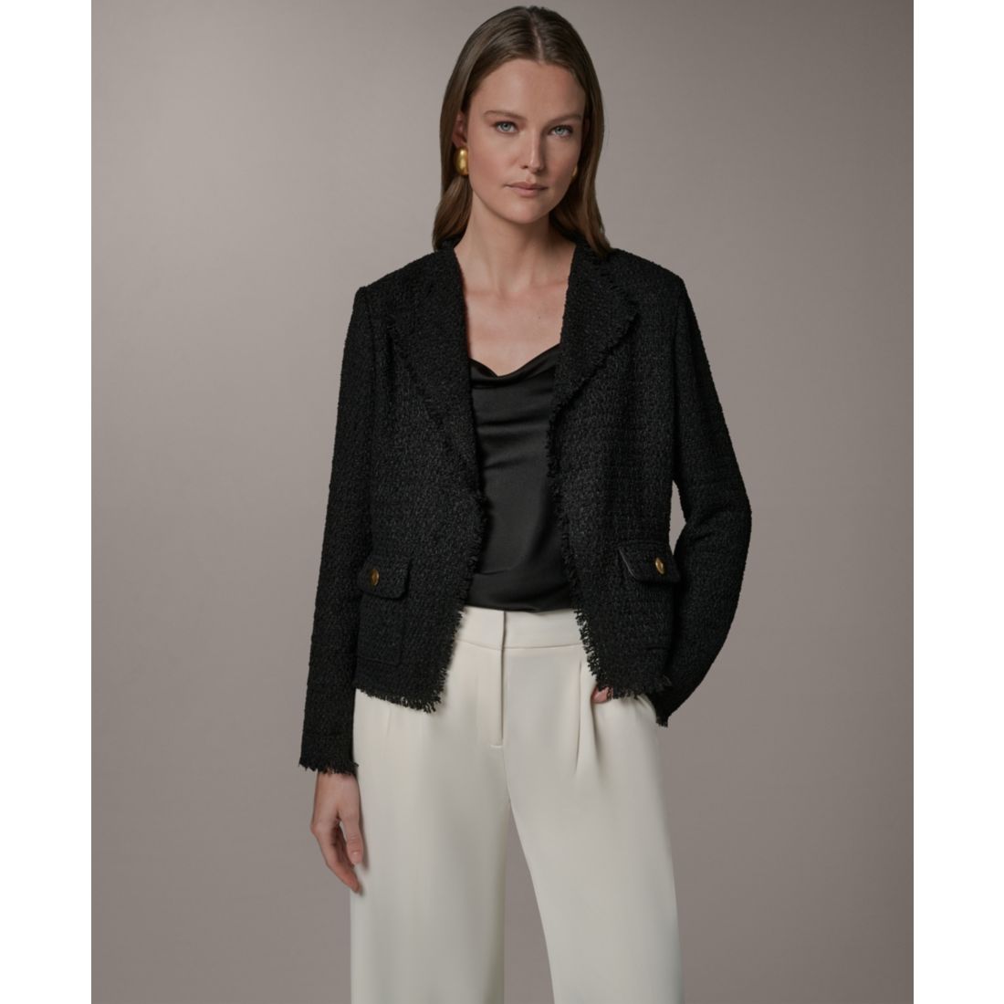 Donna Karan New York Petite Cropped Open Front Jacket