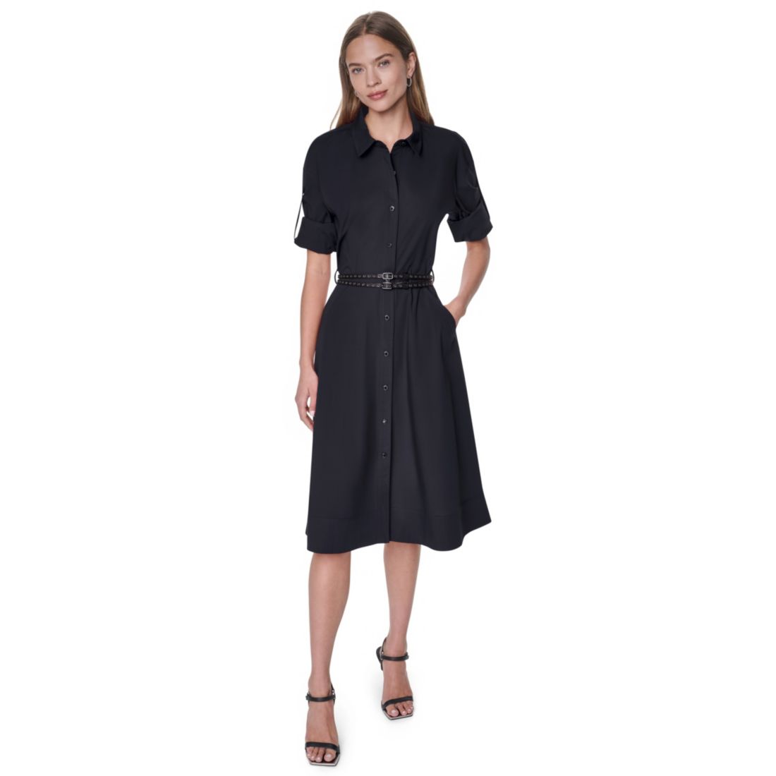 DKNY Petite Roll-Tab Button-Down Dress