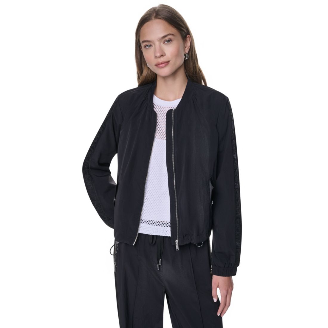 Dkny Women's Logo Trim Rumpled Bomber Tech Jacket