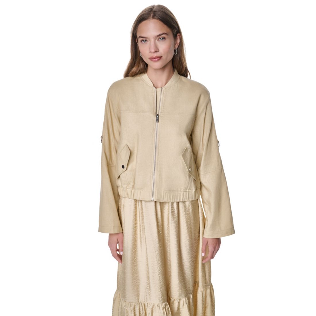Dkny Women's Roll Tab Linen Bomber Jacket