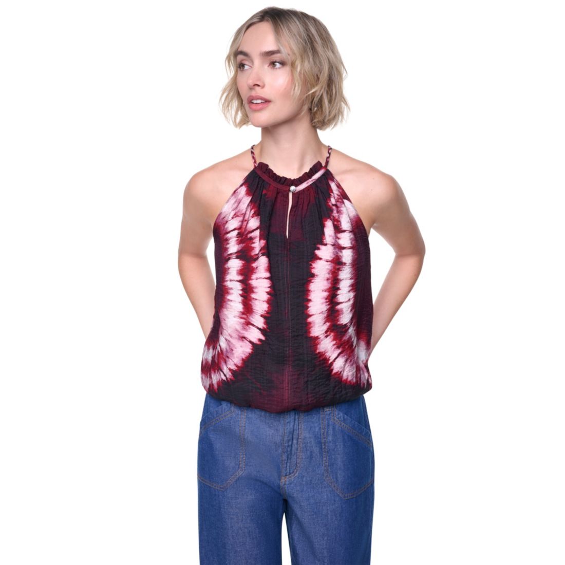Dkny Women's Printed Halter Neck Button Placket Top