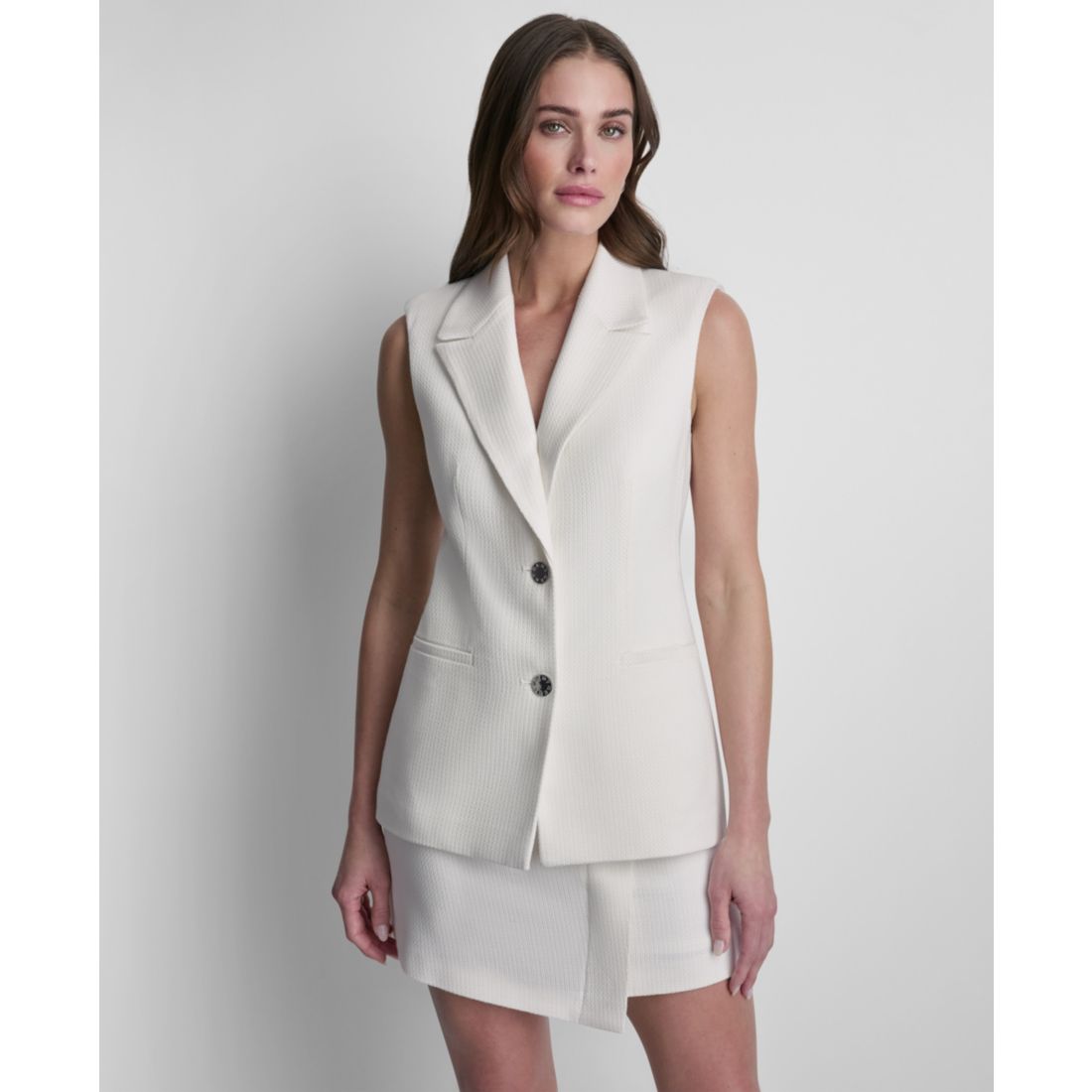 Dkny Women's Sleeveless Basketweave Button-Front Vest