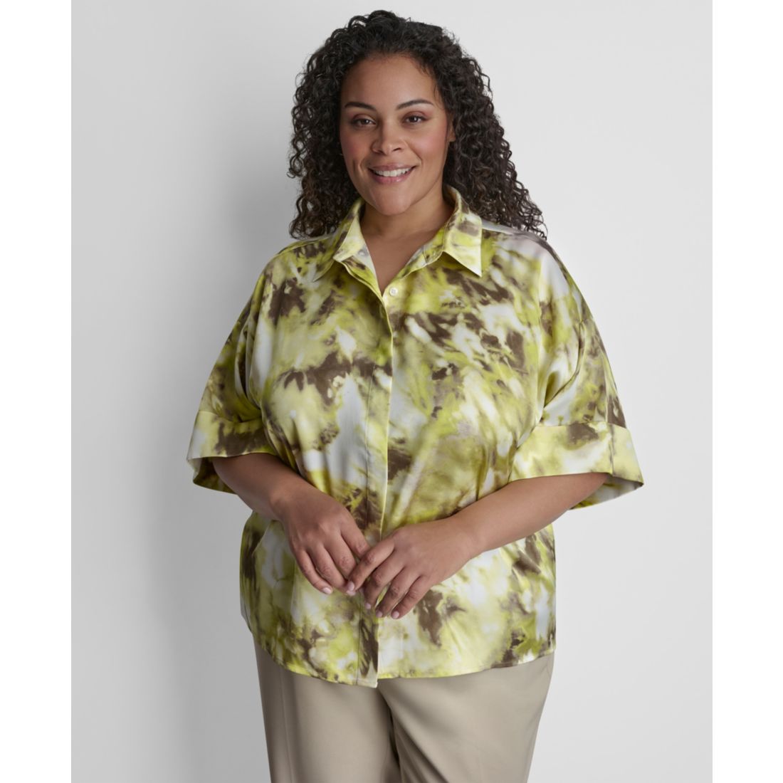 Dkny Plus Size Collared Neck Satin Top