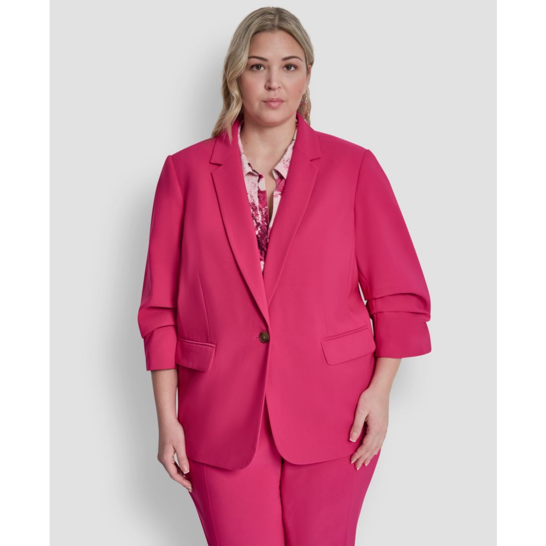 Dkny Plus Size 1-Button Ruched-Sleeve Blazer