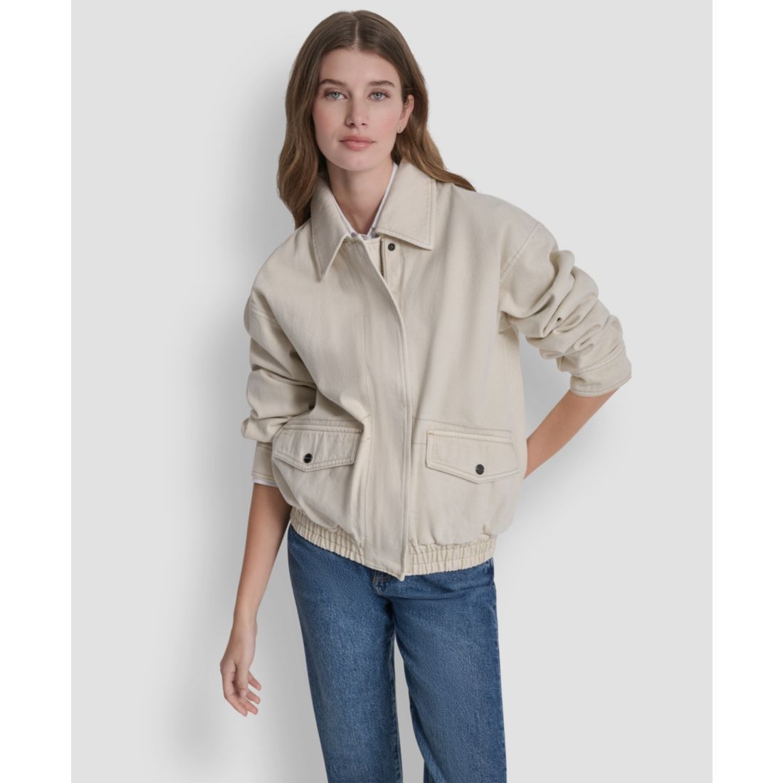 Dkny Women's Denim Bomber Coat