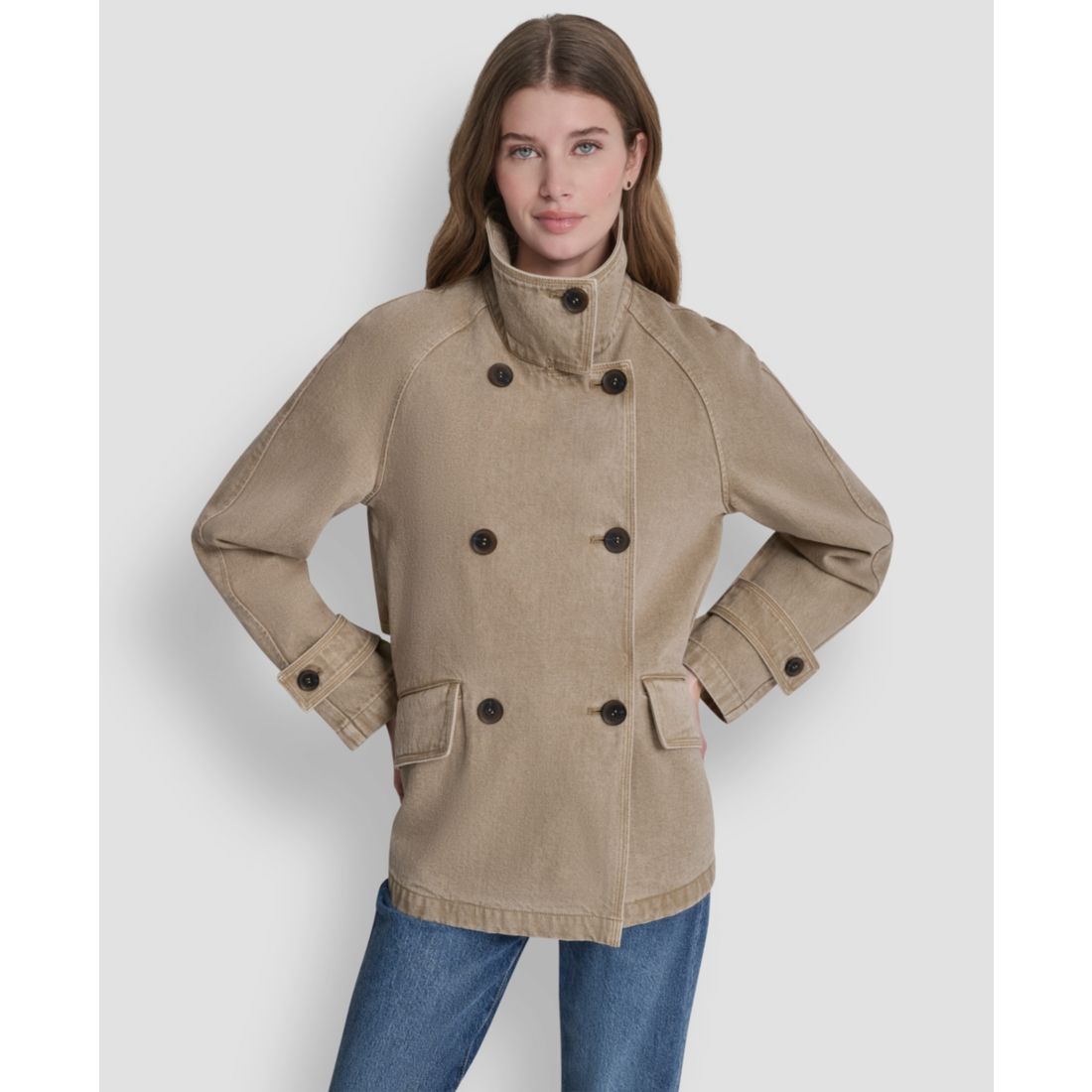 Dkny Women's Denim Double Breasted A-Line Coat