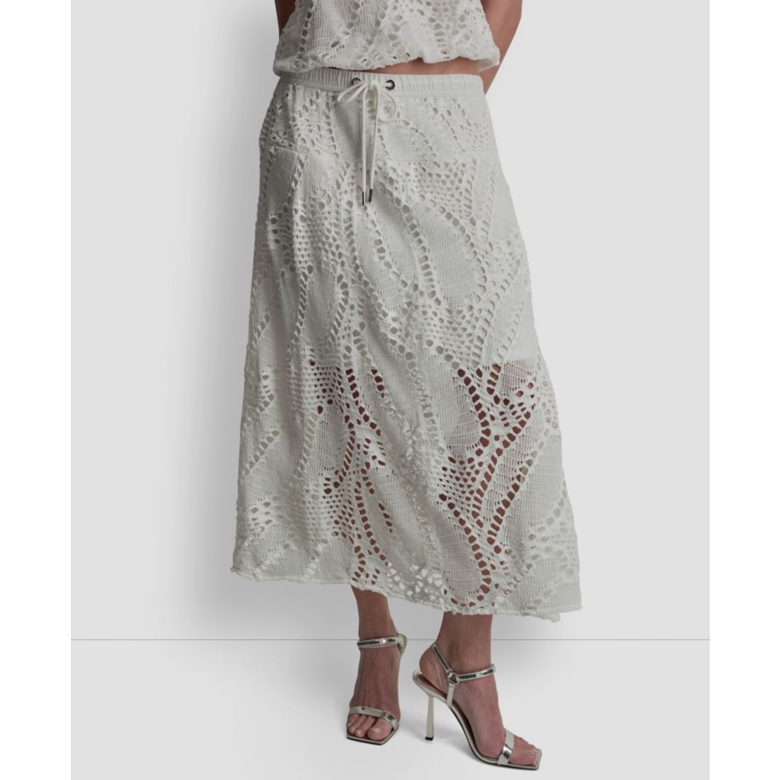 Dkny Women's Crochet Leaf Pull-On Midi Skirt