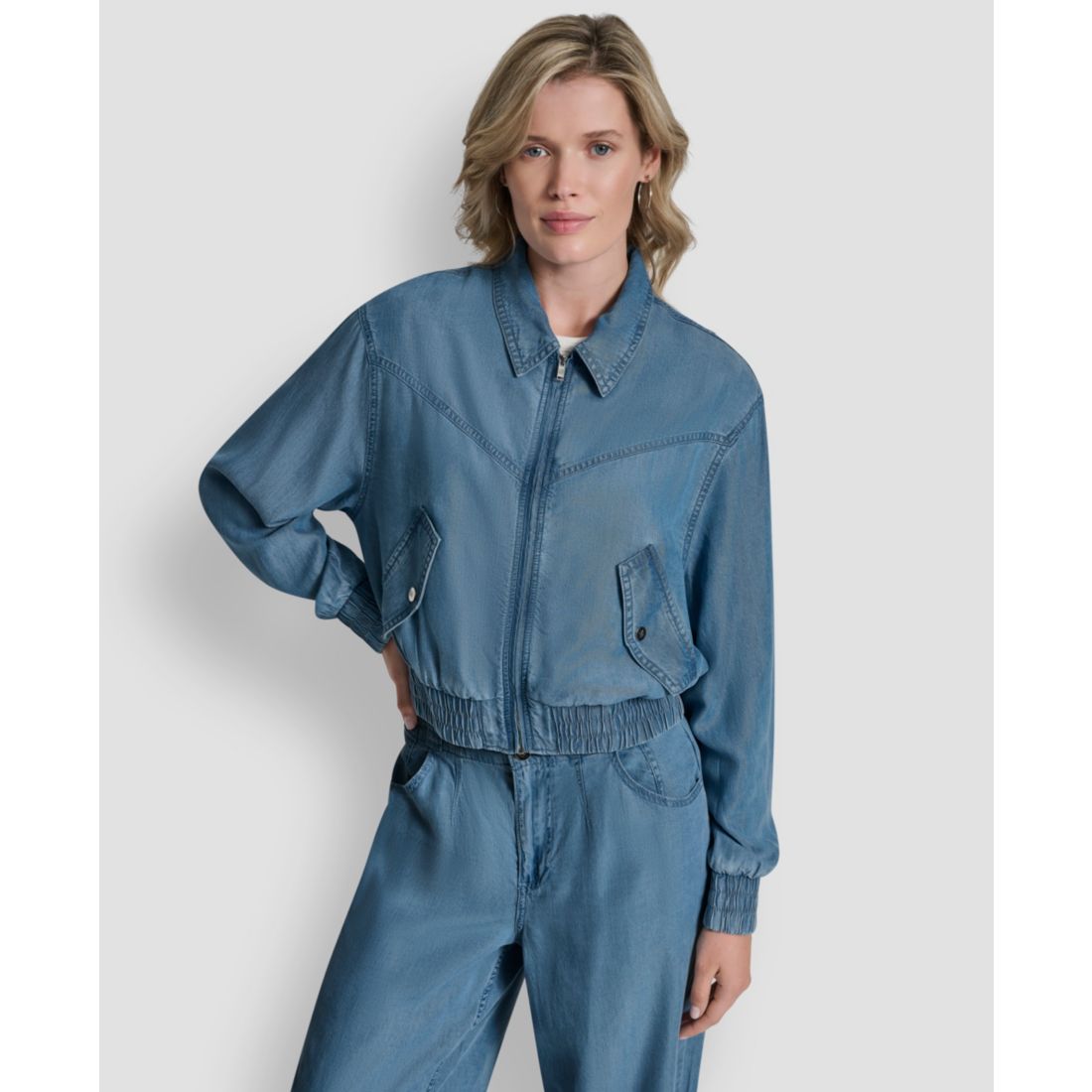 Dkny Women's Chambray Zip-Front Bomber Jacket