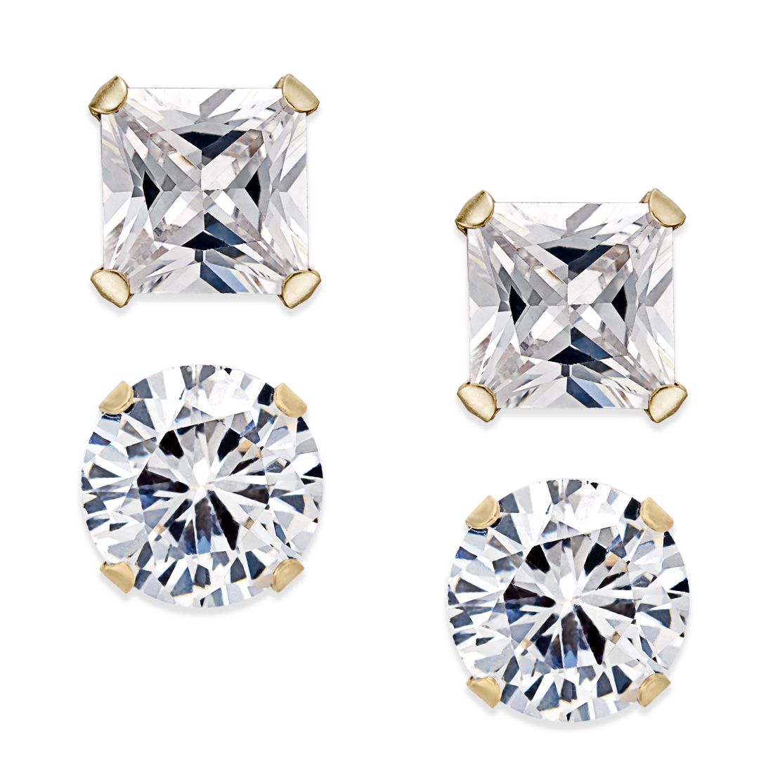 Macy's Cubic Zirconia 2-Pc. Stud Earrings Set in 10k Gold
