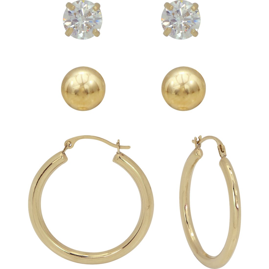 Macy's 3-Pc. Earrings Set Hoop, Ball Stud & Cubic Zirconia Stud Earrings