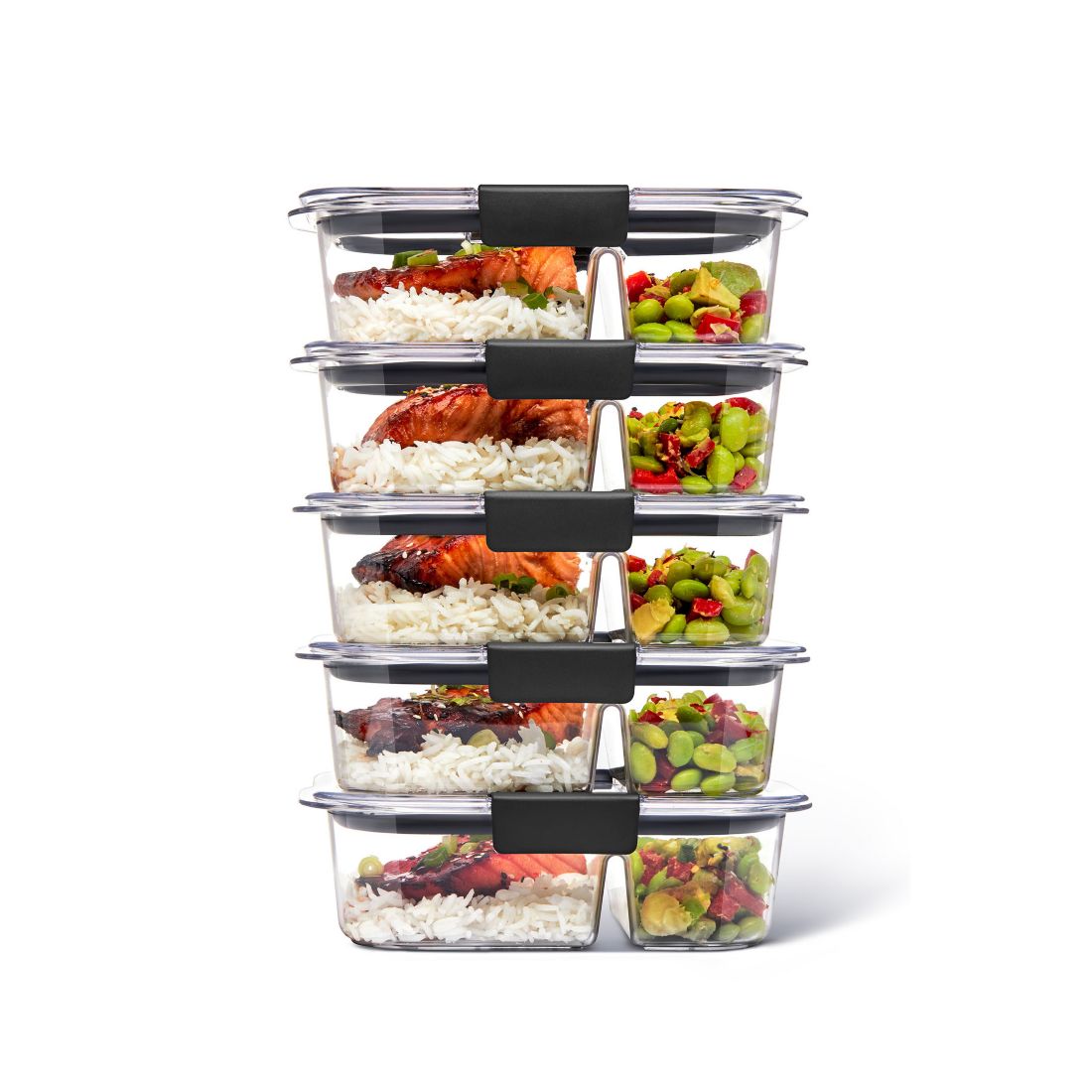 Rubbermaid Brilliance 2.85-Cup Meal Prep 2-Compartment Food Storage Containers, 5-Pack