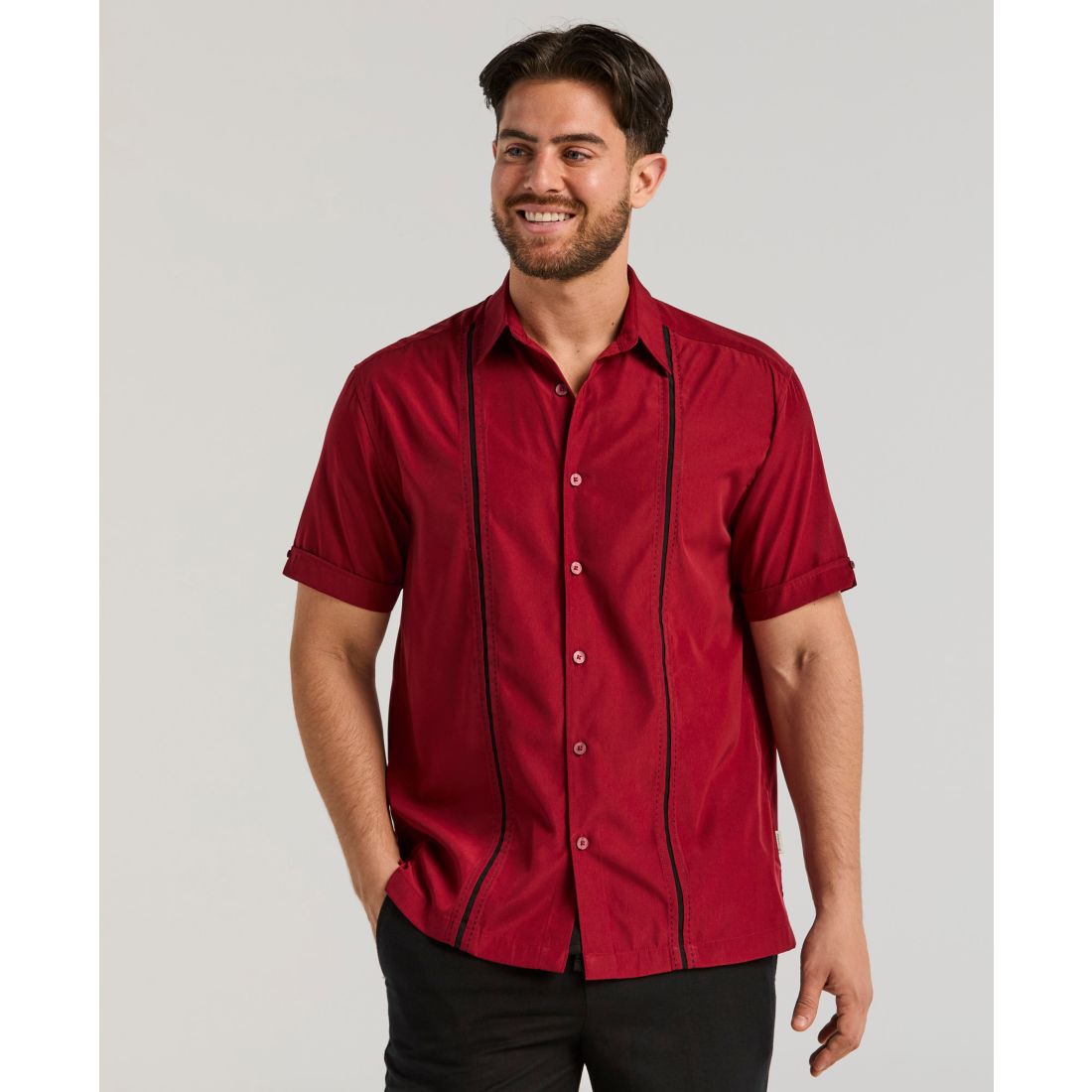 Cubavera Men's Pick Stitch Panel Short Sleeve Button-Down Shirt