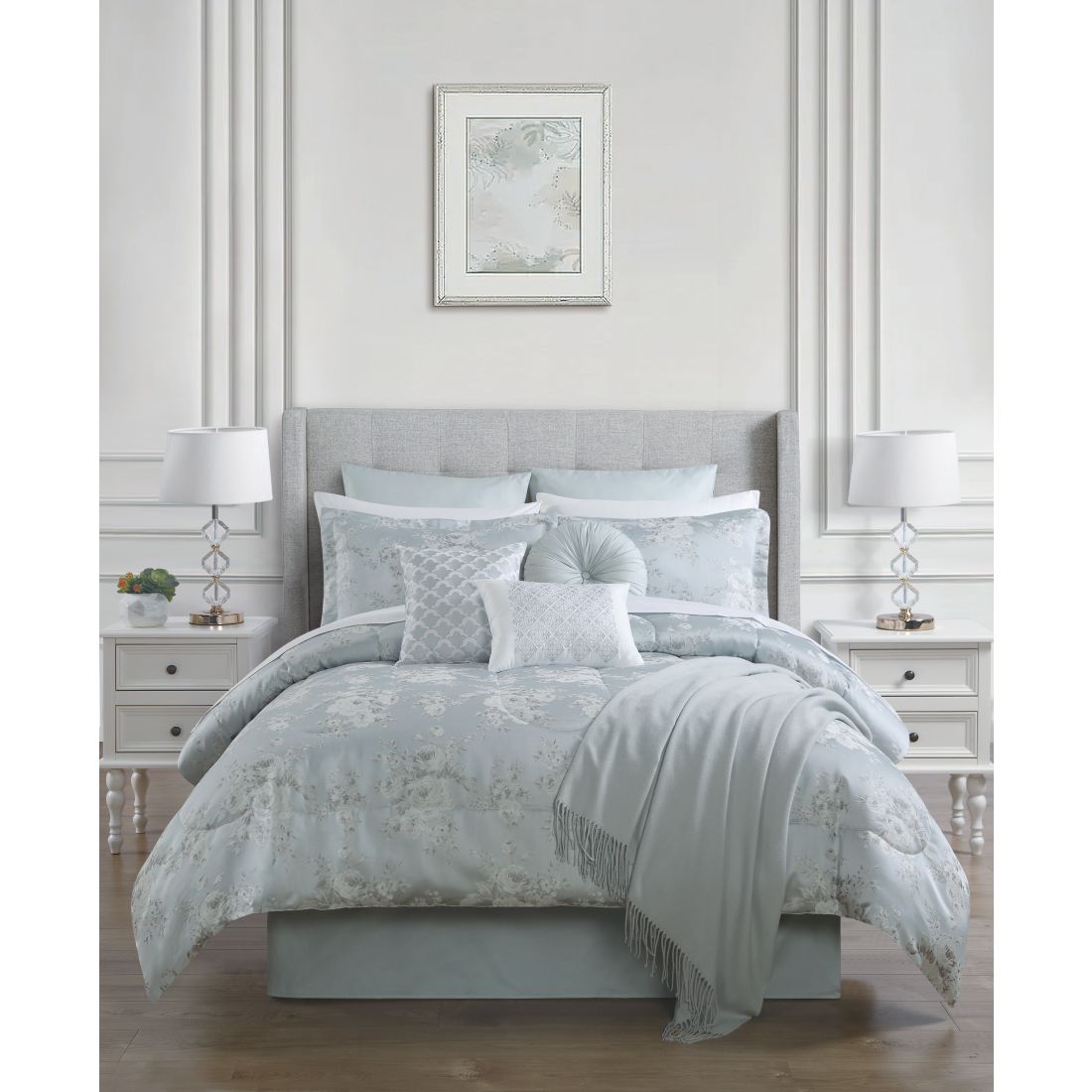 Macy's Enchante Accessories 14-Pc. Reversible Jacquard Microfiber Comforter Set, Queen, Created for Macy's