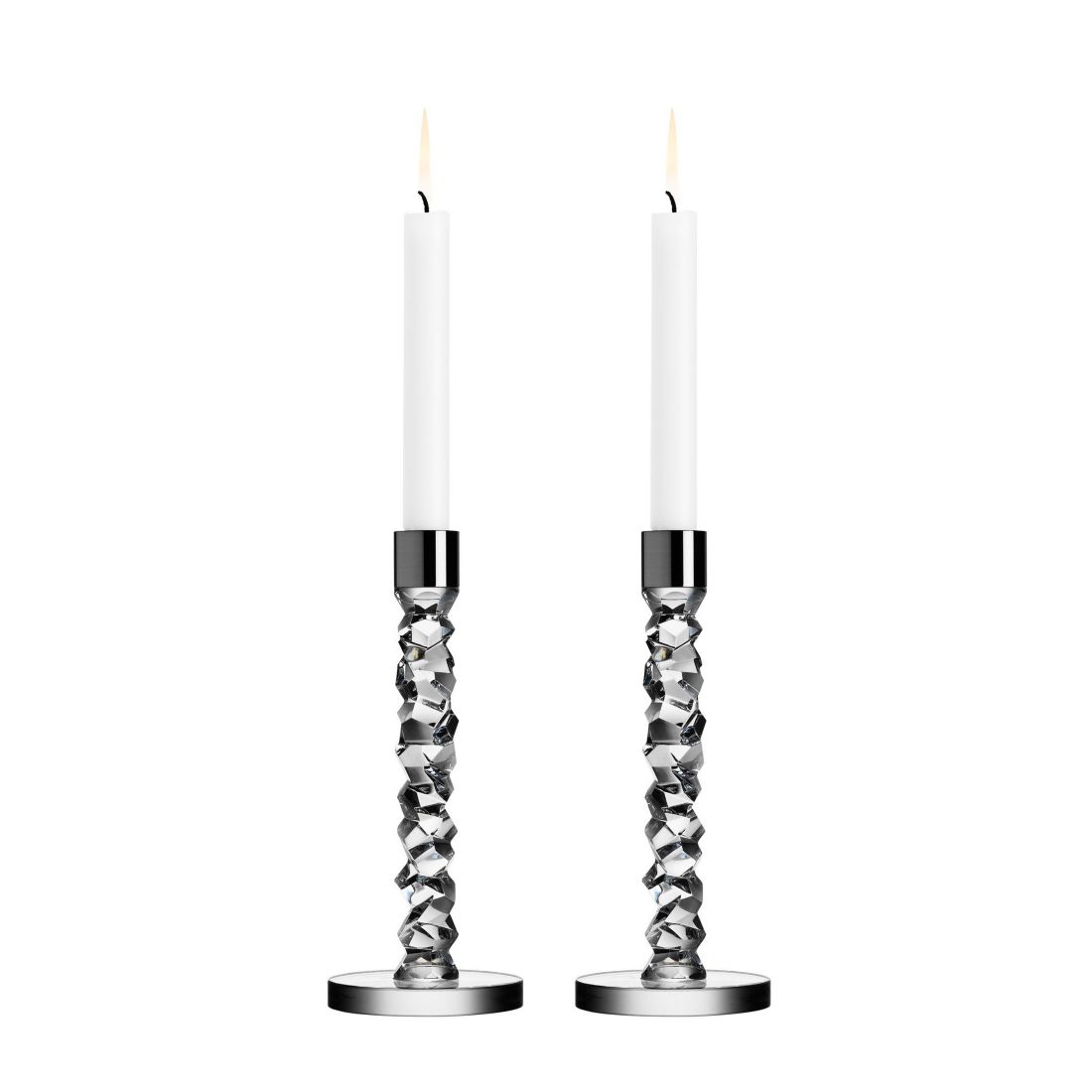 Orrefors Carat Stainless Steel Medium Candlestick Pair