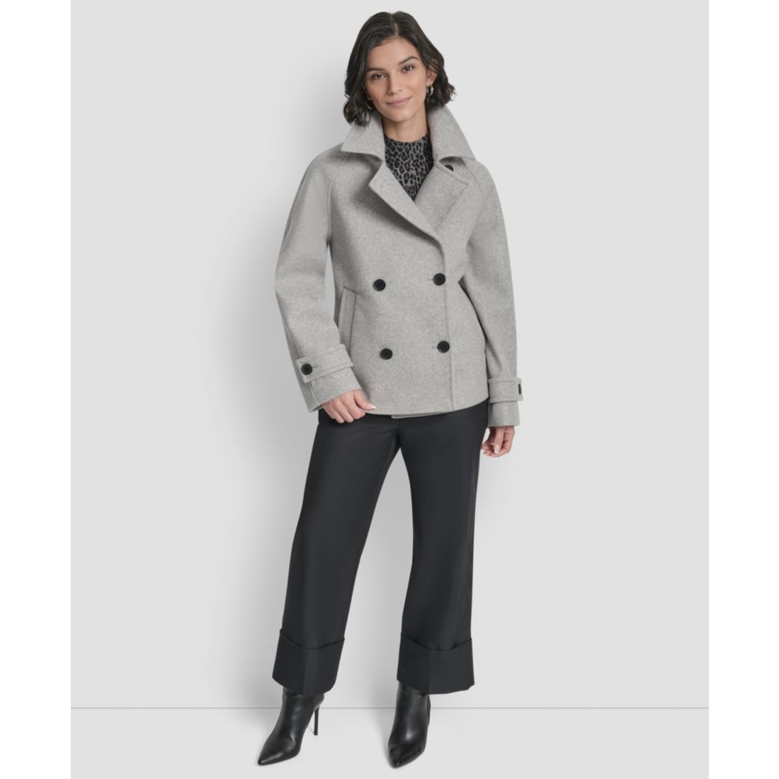 DKNY Women's Short Double Breasted Collared Coat
