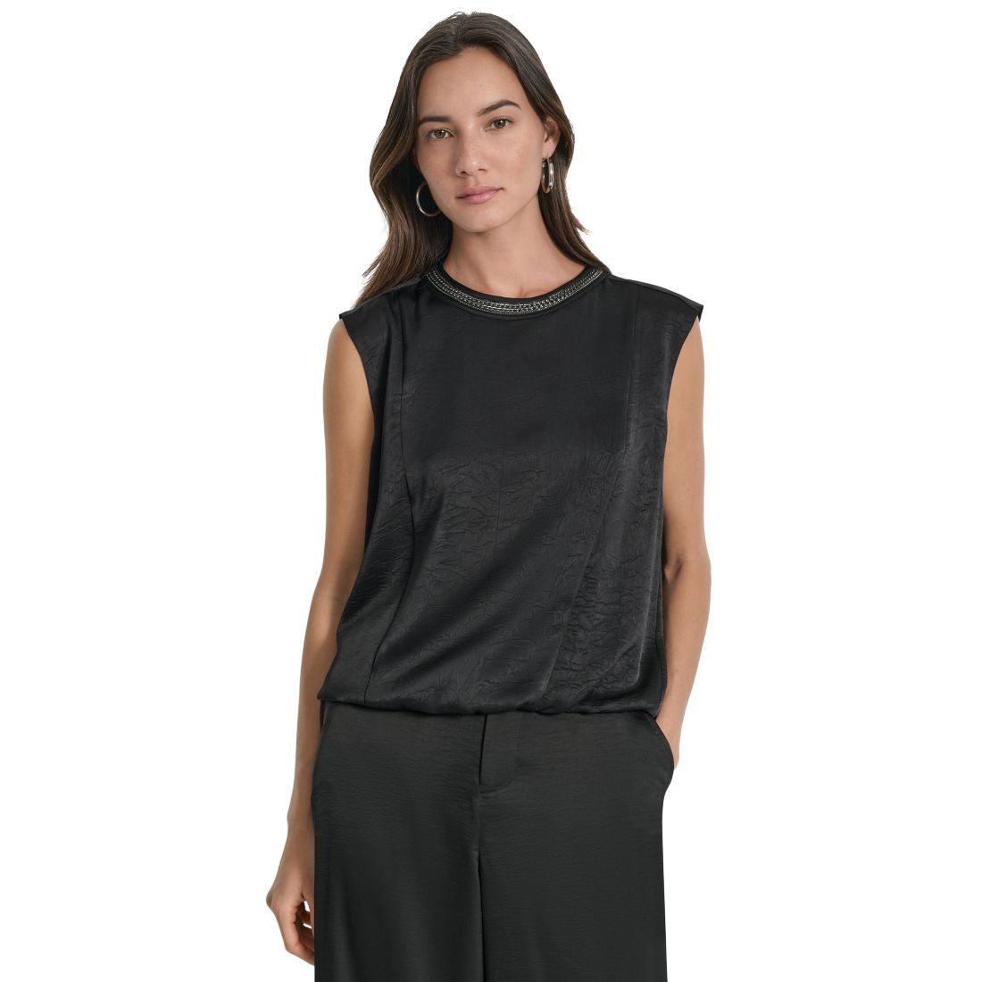 DKNY Women's Crinkle-Texture Chain-Neck Top