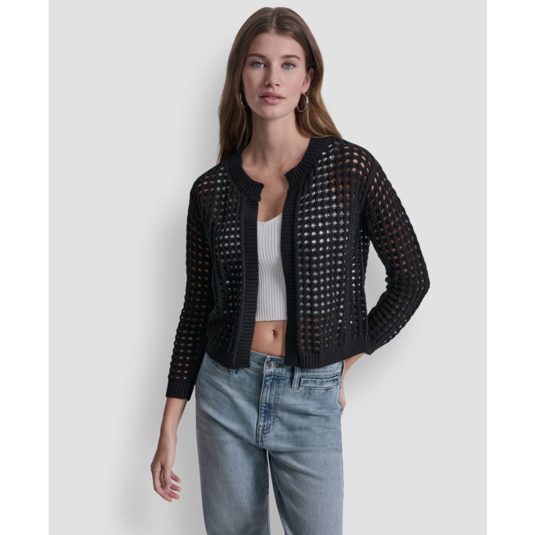 Dkny Jeans Petite Open-Stitch Cardigan