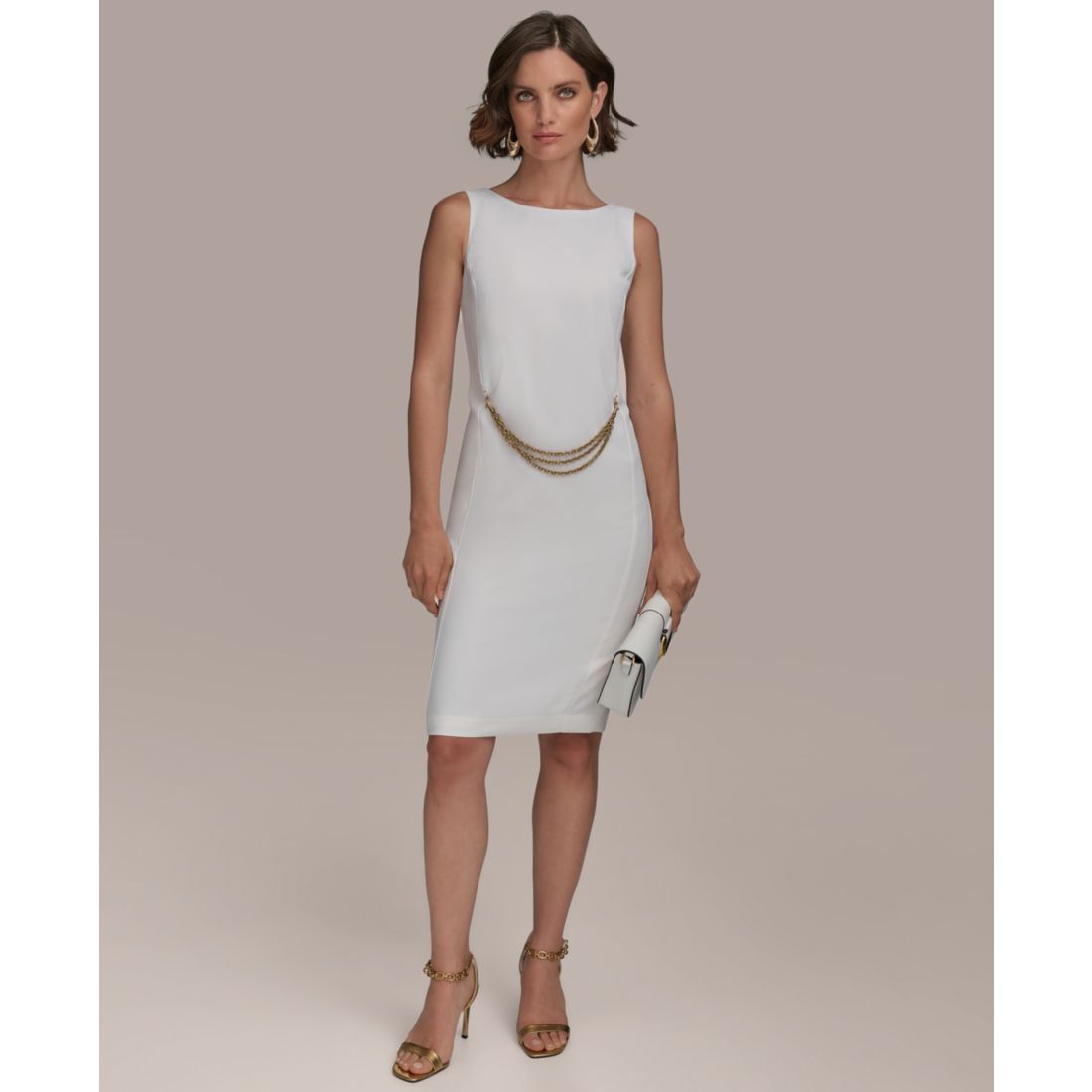 Macy*s Donna Karan New York Women's Sleeveless Chain-Belt Sheath Dress  available now at Lenox Square