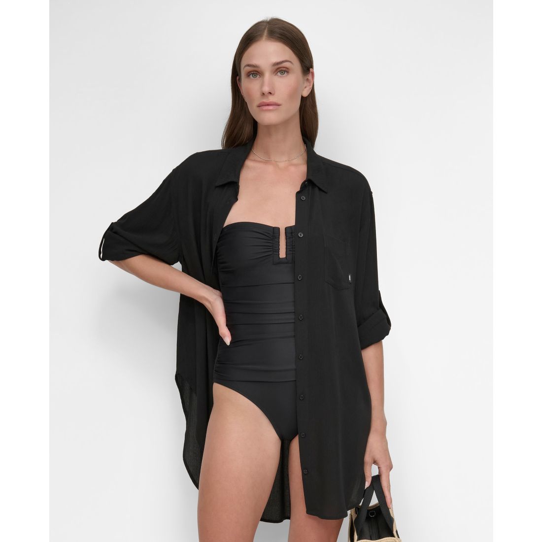 Dkny Women's Gauze Collared Button-Front Beach Shirt