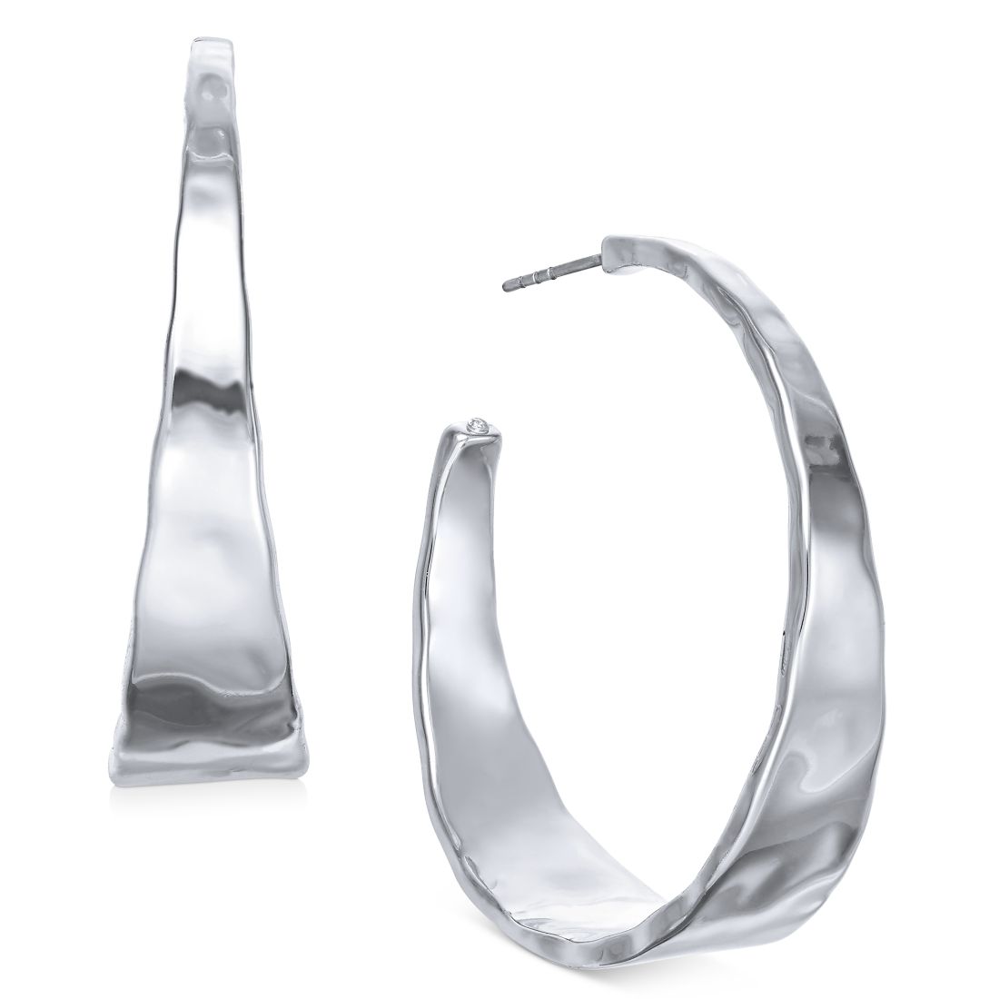 Style & Co Silver-Tone Hammered Medium Hoop Earrings 1.5", Exclusively at Macy's