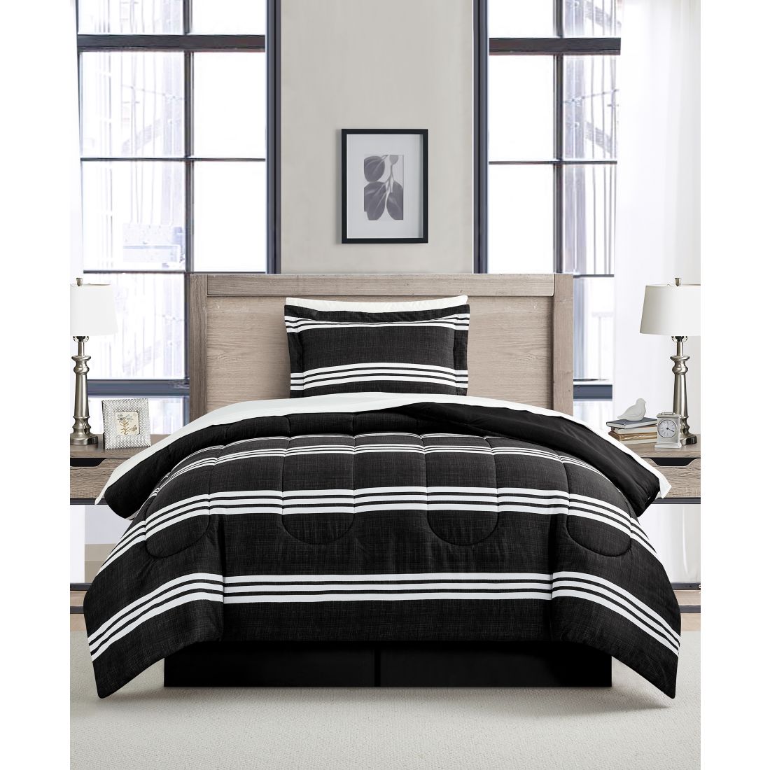 Macy's Sunham Aiden Striped 8-Pc. Comforter Sets, Exclusively at Macy's - Black, White
