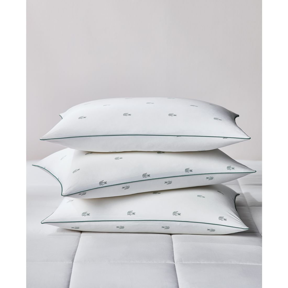 Lacoste Home Allover Crocs Cotton Medium Density Pillow, Standard/Queen