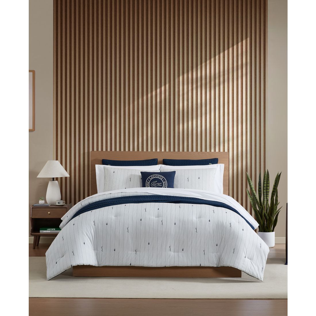 Lacoste Home Logo Stripe 3-Pc. Comforter Sets, Full/Queen - White, Navy